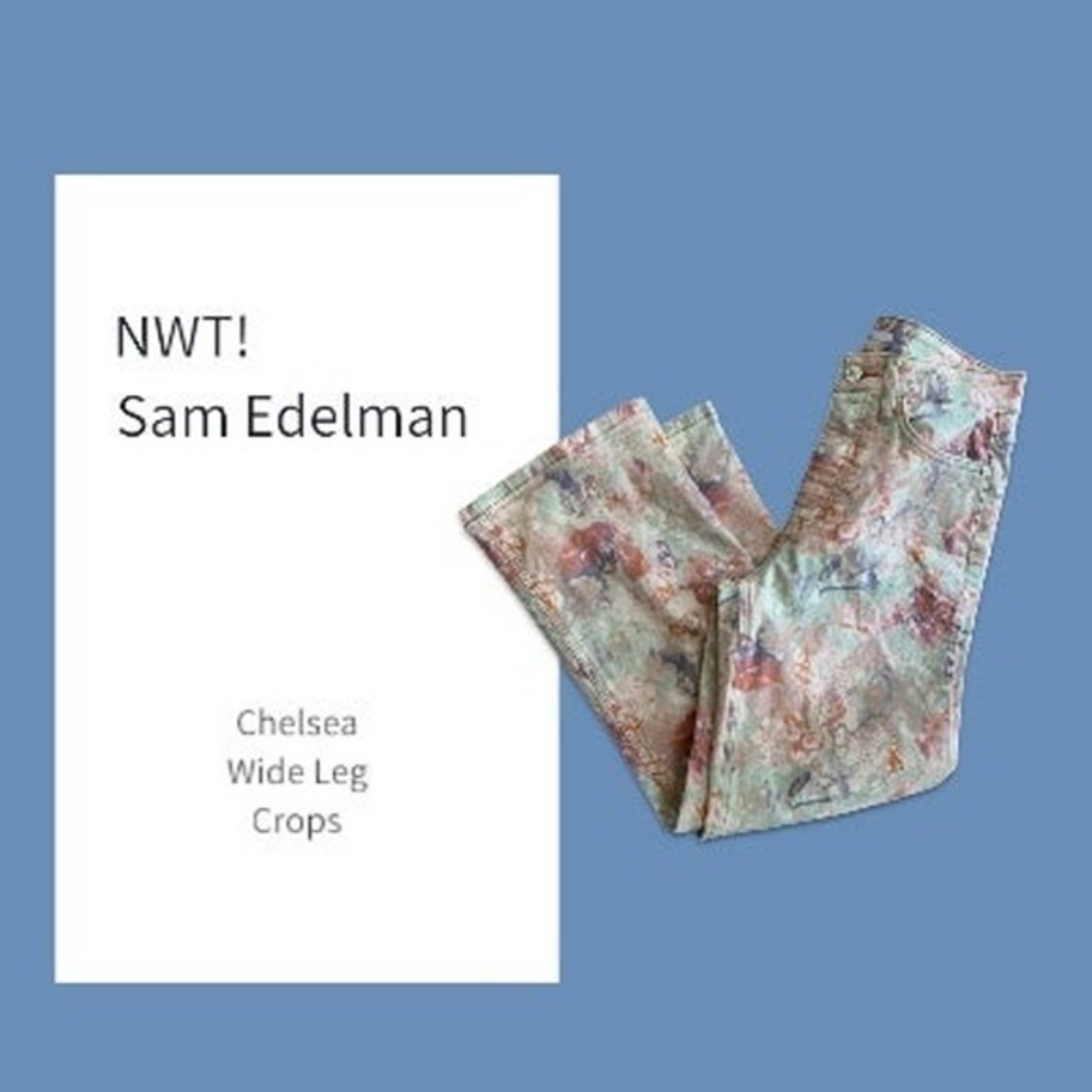 Sam Edelman NWT The Chelsea Wide Leg Crop Abstract Floral Denim Size‎ 2/26